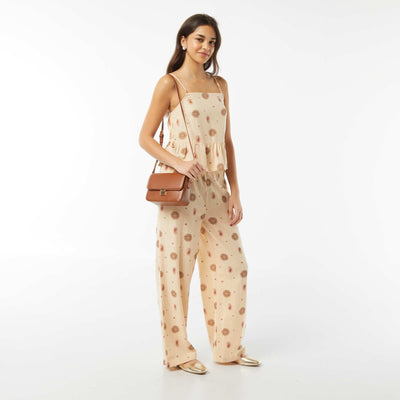 Pantalon large et fluide avec motif BEIGE