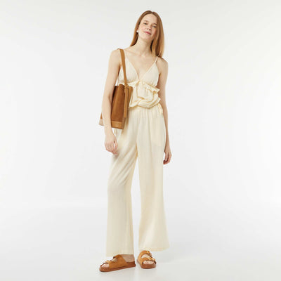 Pantalon large et fluide avec motif BEIGE