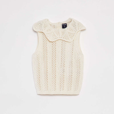 Pull sans manches avec maille et col fantaisistes BLANC