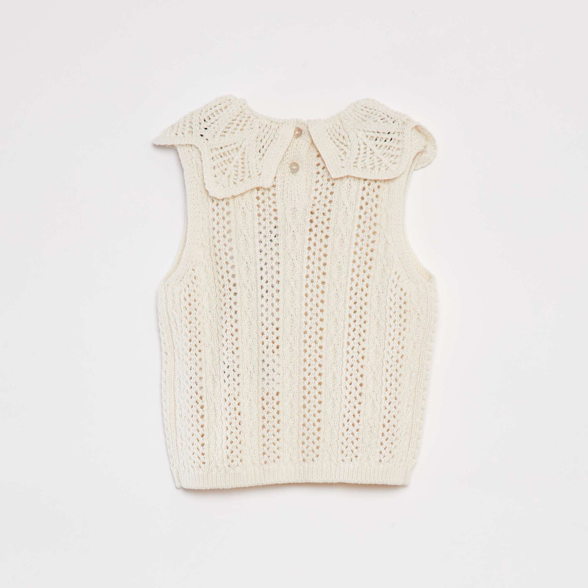 Pull sans manches avec maille et col fantaisistes BLANC