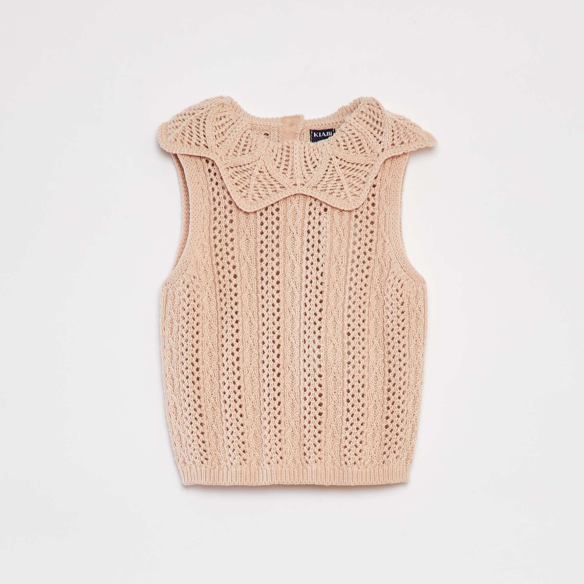 Pull sans manches avec maille et col fantaisistes ROSE