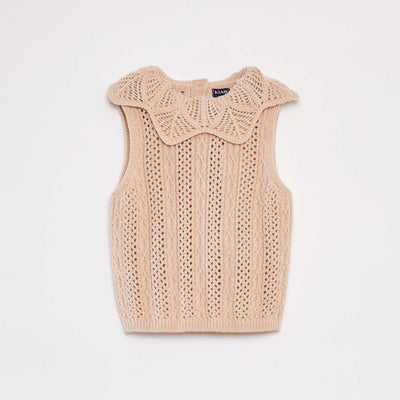 Pull sans manches avec maille et col fantaisistes ROSE