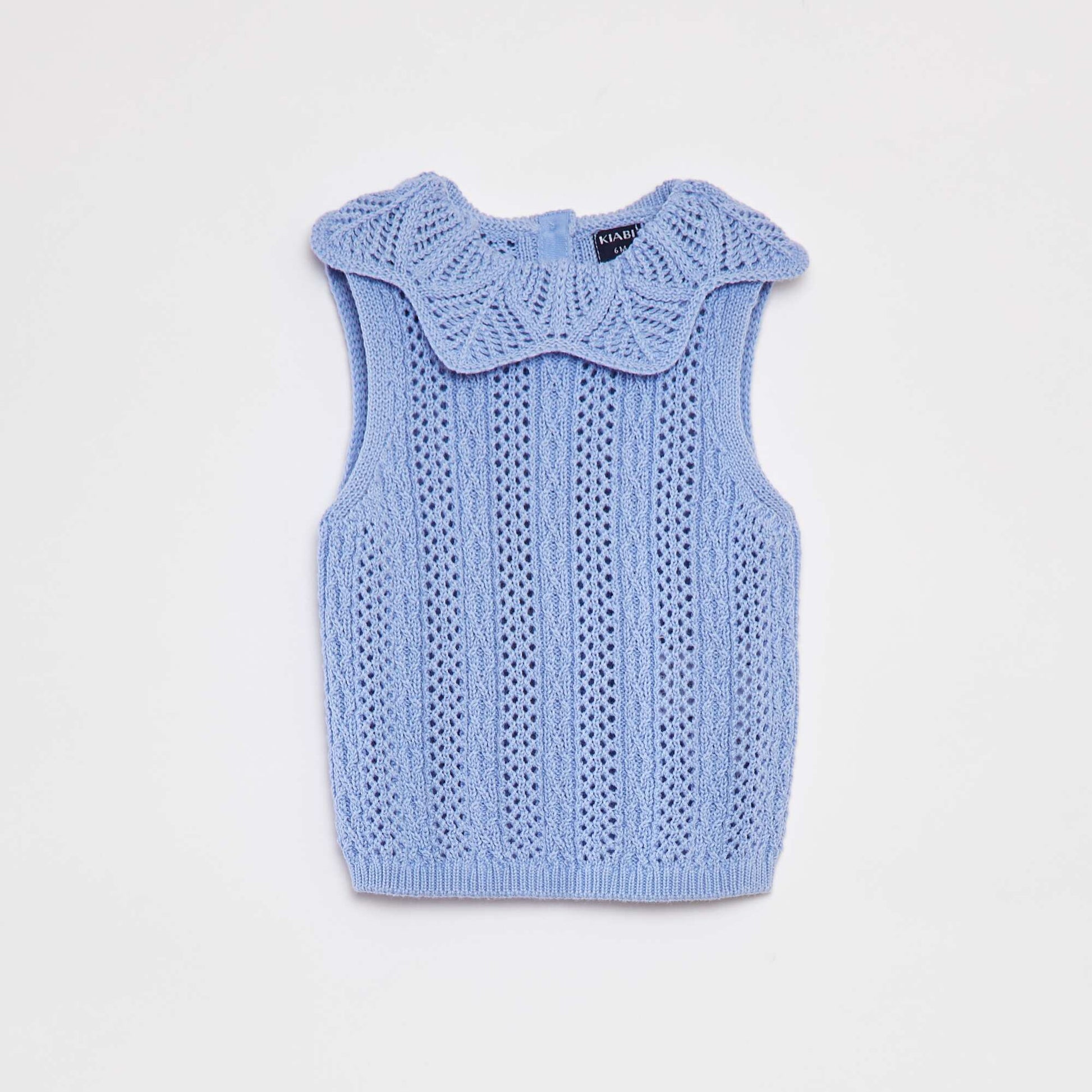 Pull sans manches avec maille et col fantaisistes BLEU