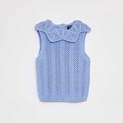 Pull sans manches avec maille et col fantaisistes BLEU
