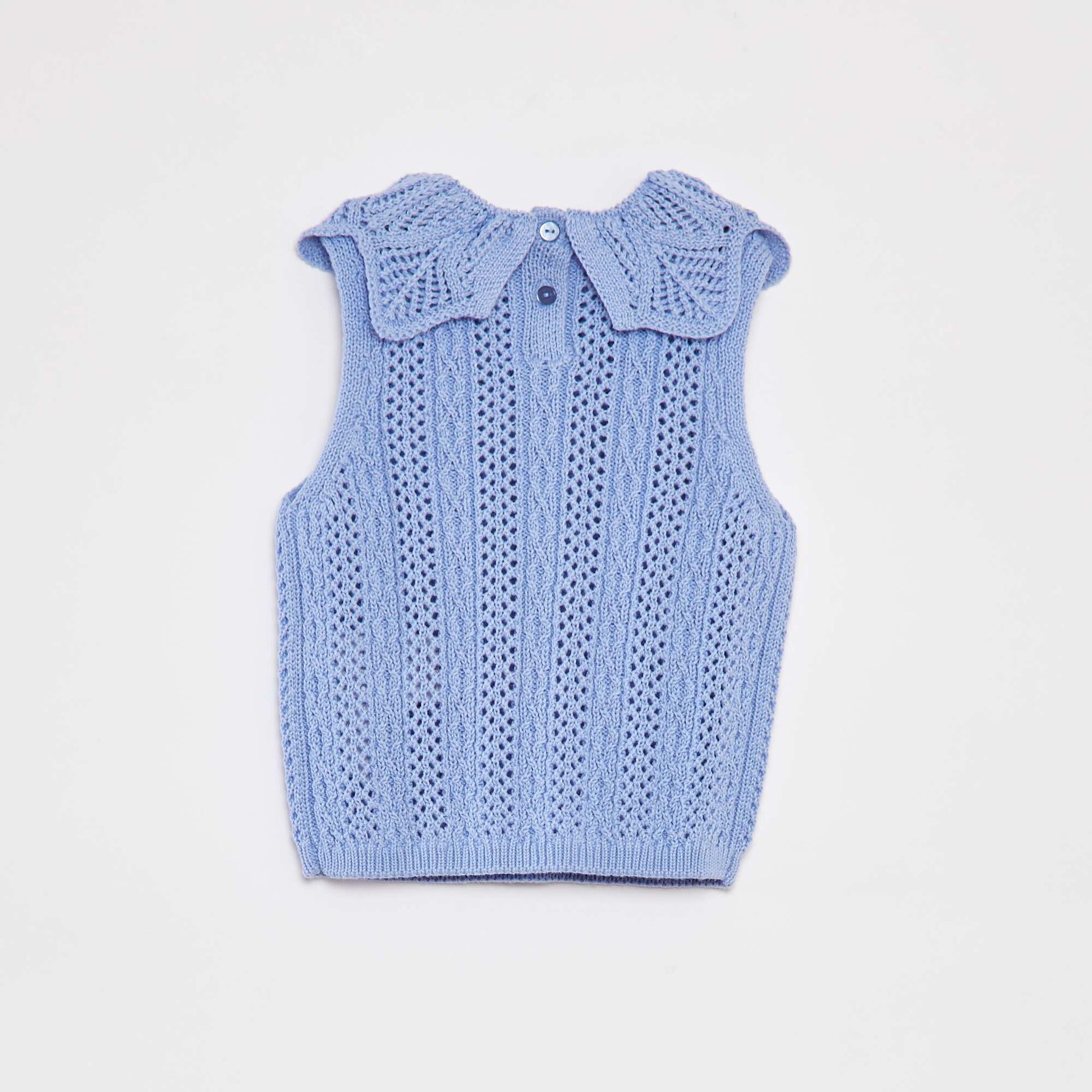 Pull sans manches avec maille et col fantaisistes BLEU