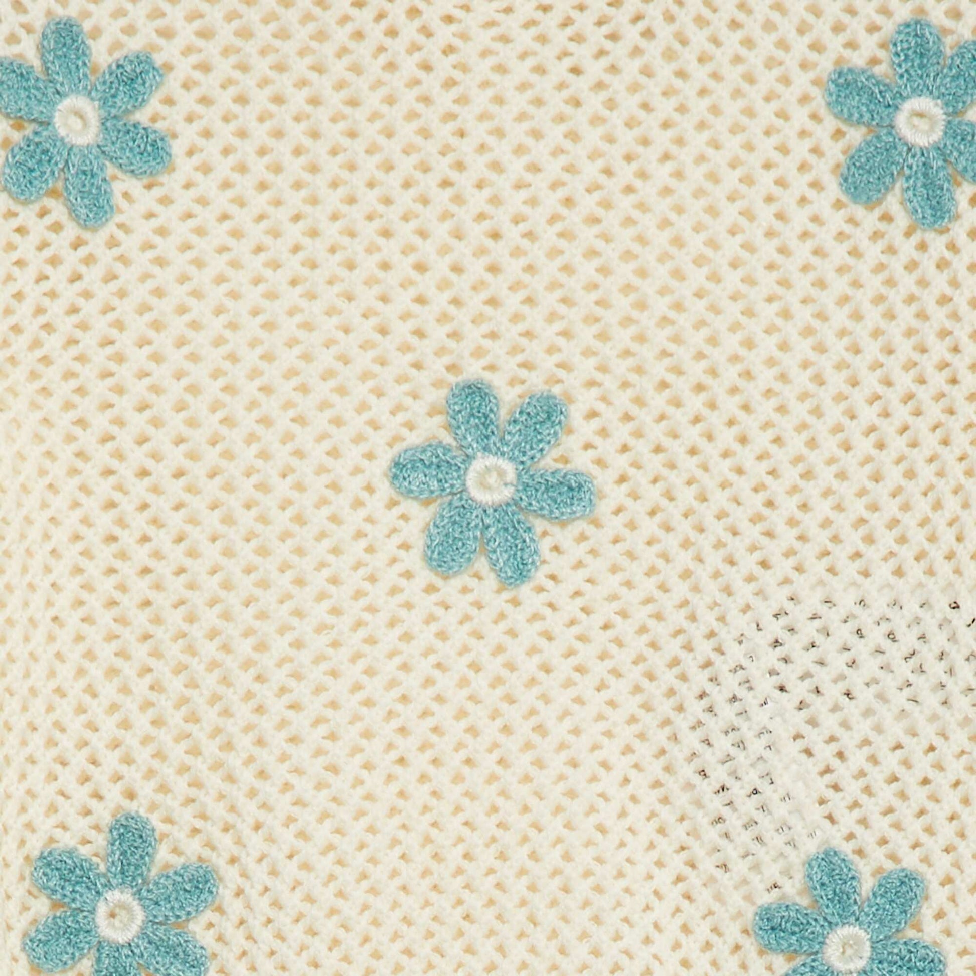 Pull en maille ajourée avec fleurs BLANC