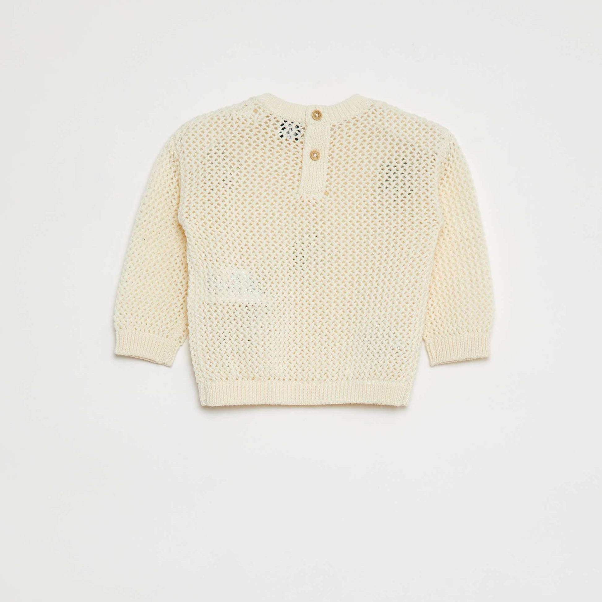 Pull en maille ajourée avec fleurs BLANC