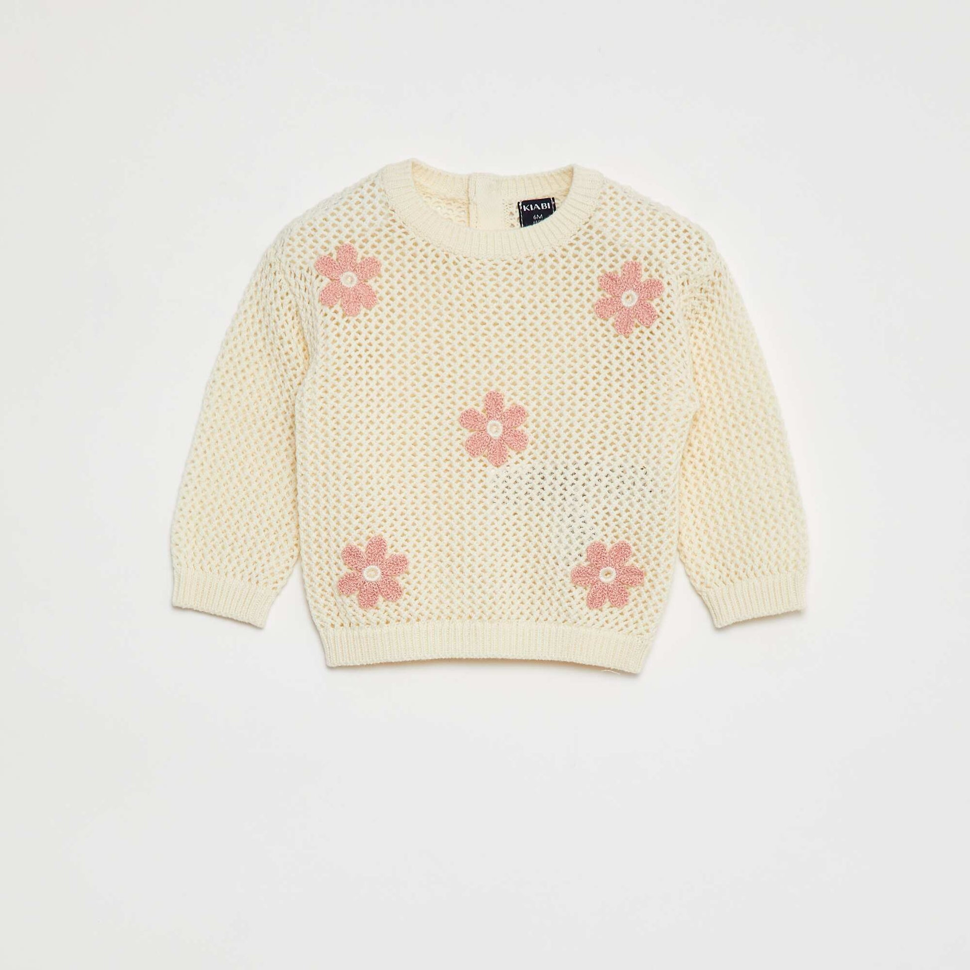 Pull en maille ajourée avec fleurs ROSE