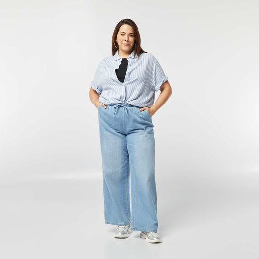 Pantalon large en denim avec taille smockée DENIM