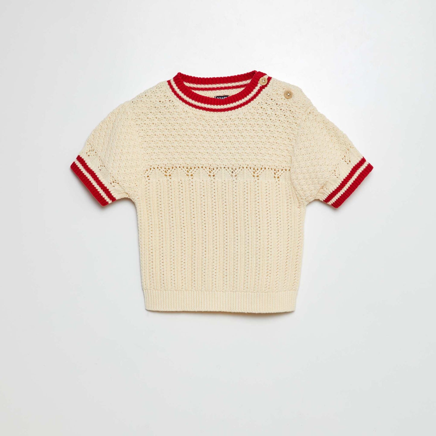 Pull à manches courtes avec maille ajourée BEIGE