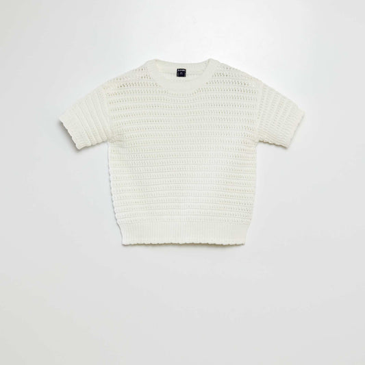 Pull en crochet manches courtes BLANC