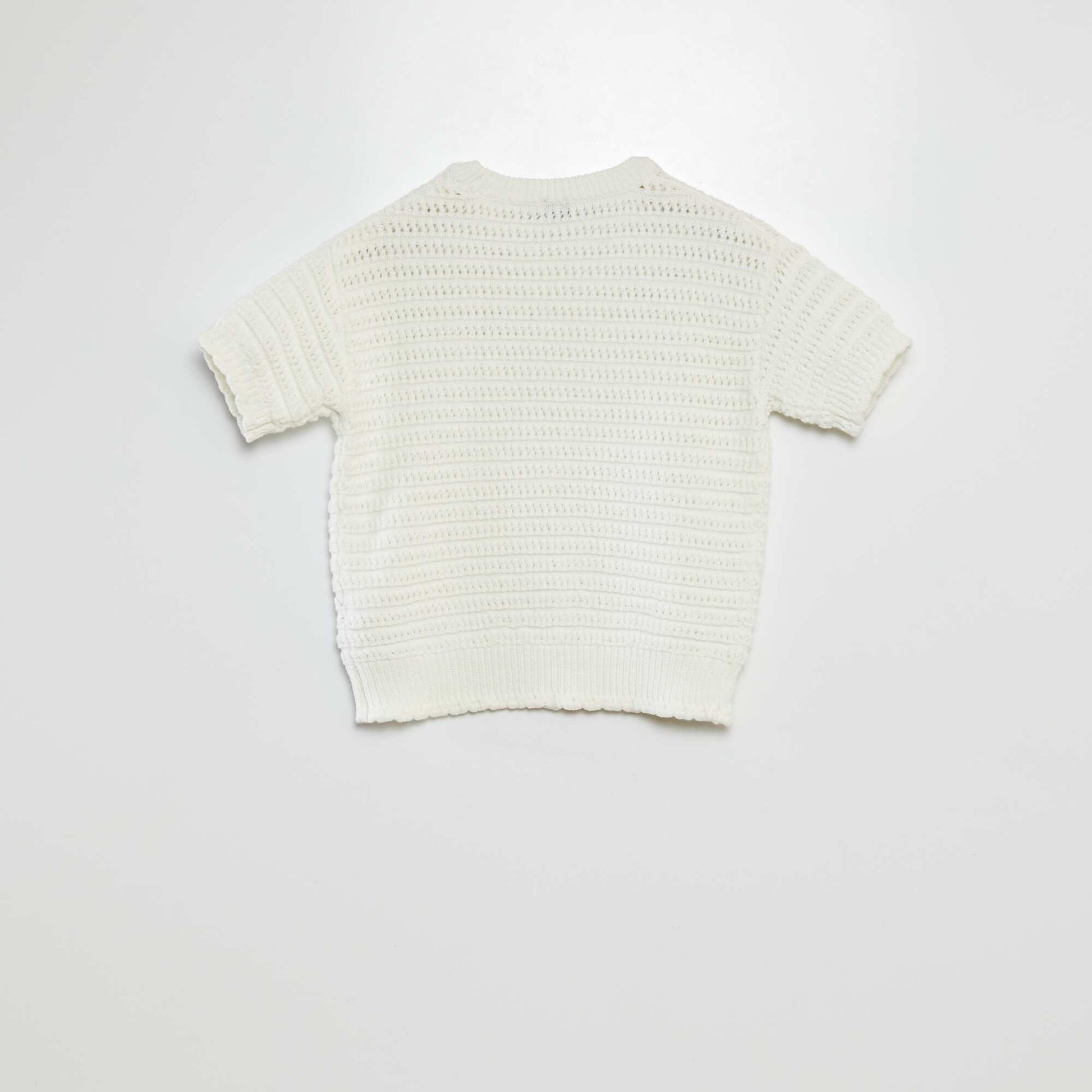 Pull en crochet manches courtes BLANC