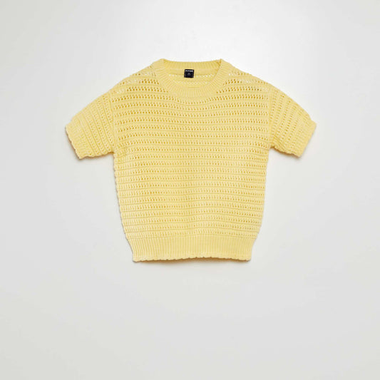 Pull en crochet manches courtes JAUNE