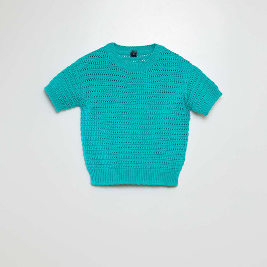 Pull en crochet manches courtes VERT