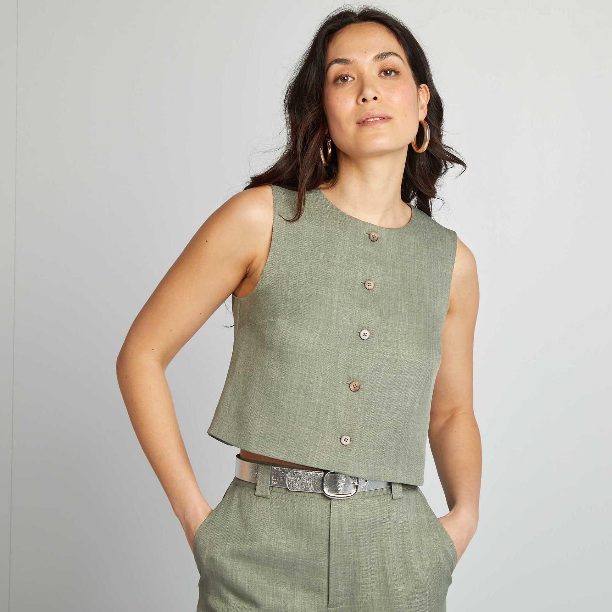 Blouse sans manches avec boutons VERT
