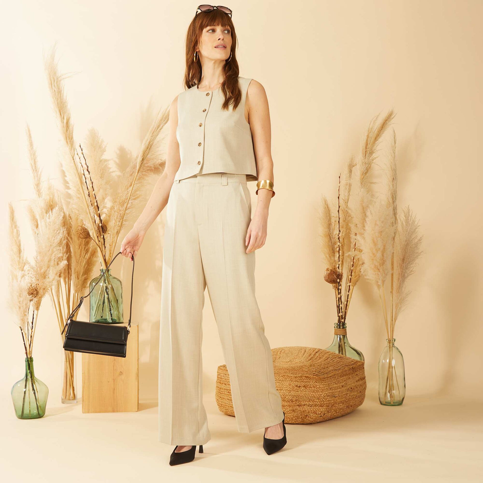 Blouse sans manches avec boutons BEIGE