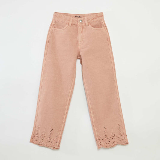 Pantalon en denim avec broderie anglaise ROSE