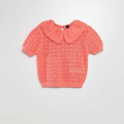 Pull en crochet avec col claudine ROSE