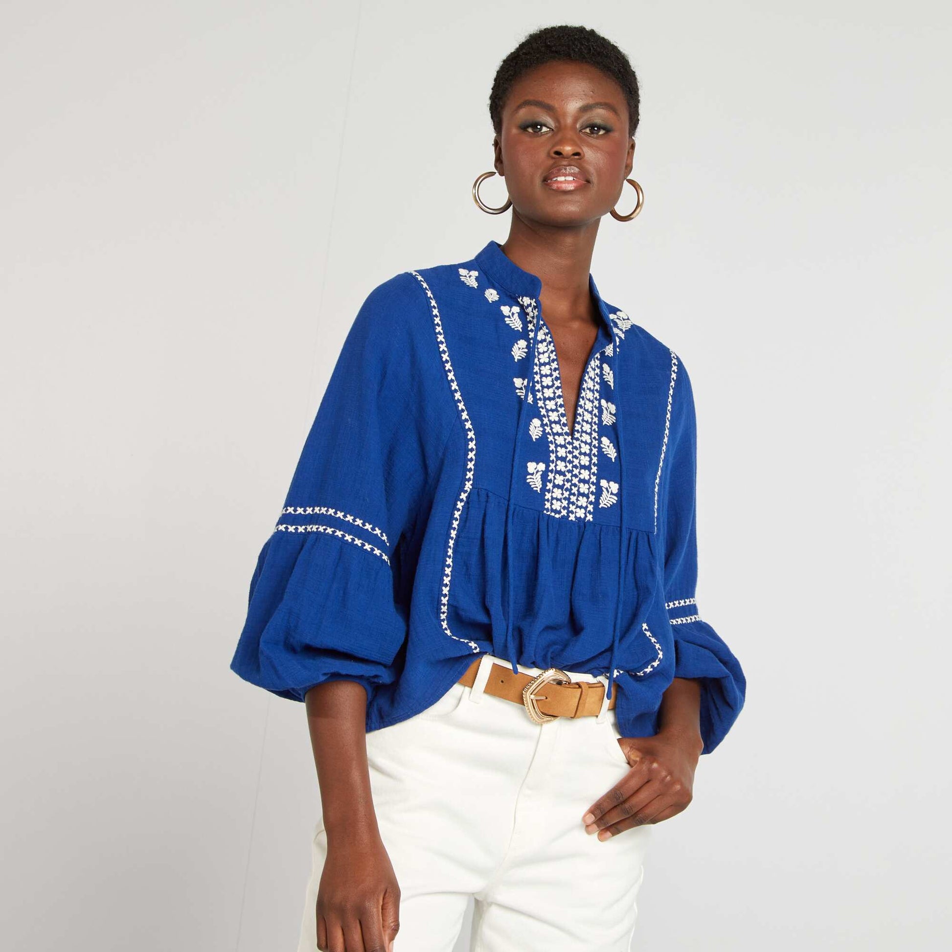 Blouse en gaze de coton BLEU