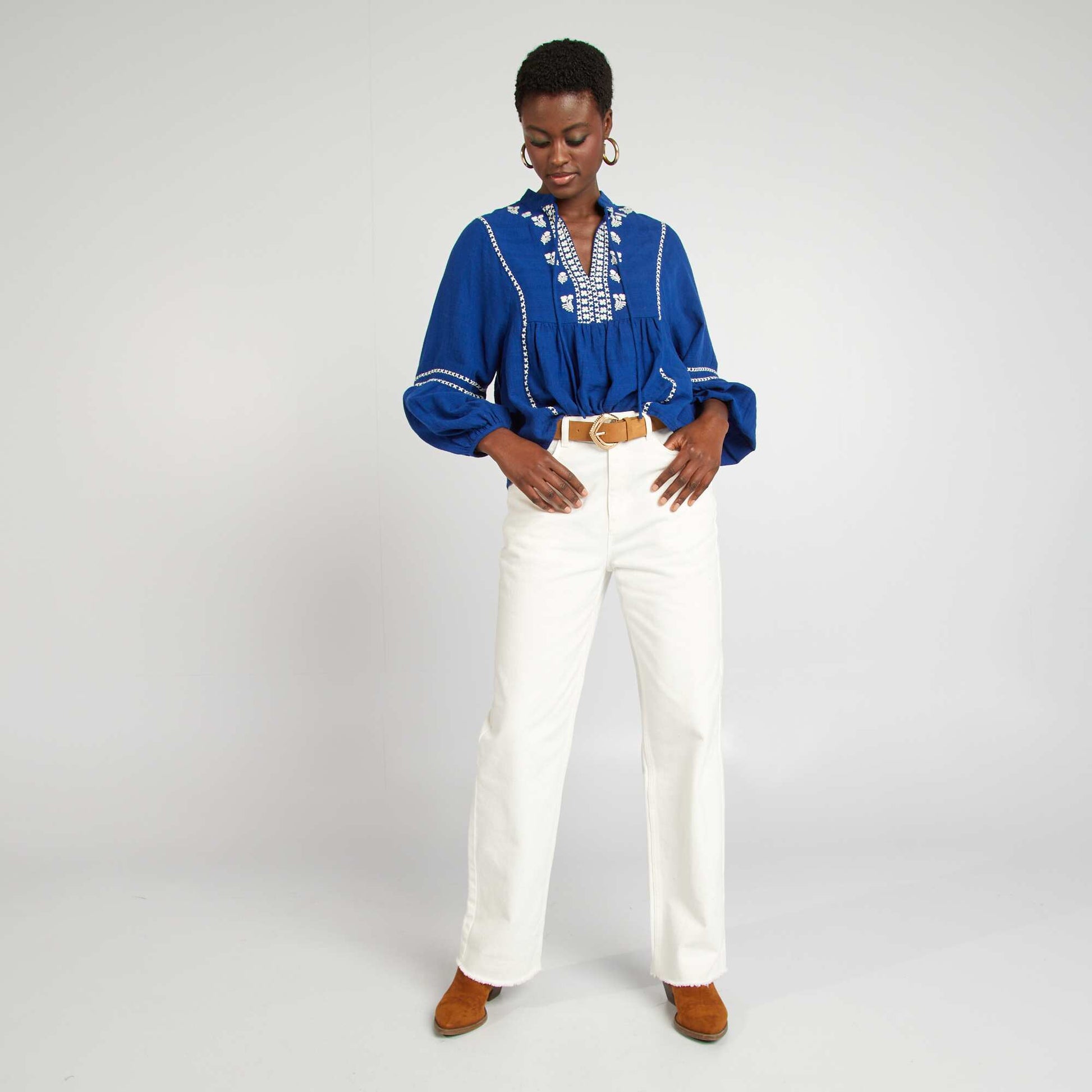 Blouse en gaze de coton BLEU
