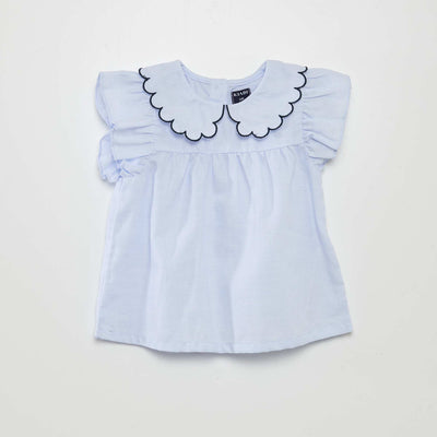 Blouse avec larges col finitions écailles BLEU