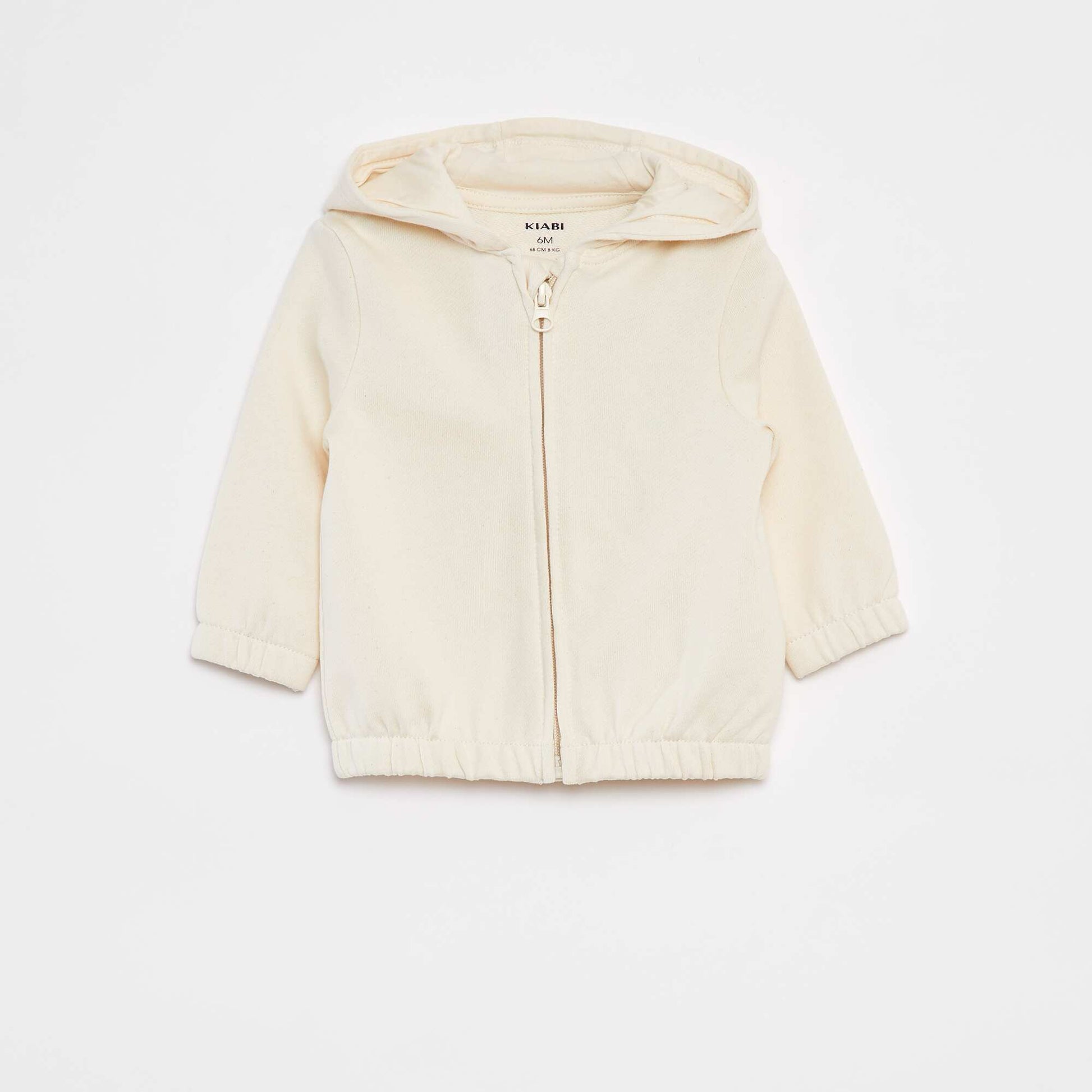Sweat zippé uni à capuche BLANC