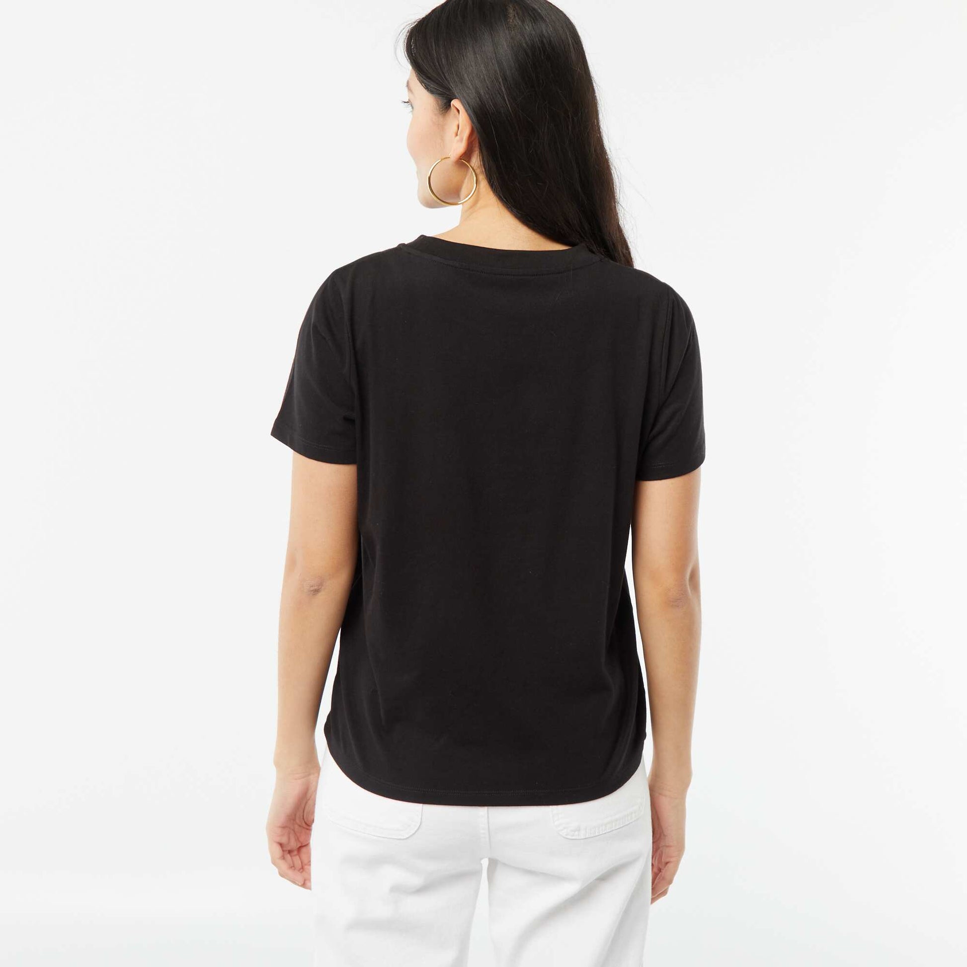 T-shirt à manches courtes avec broderies fantaisies NOIR
