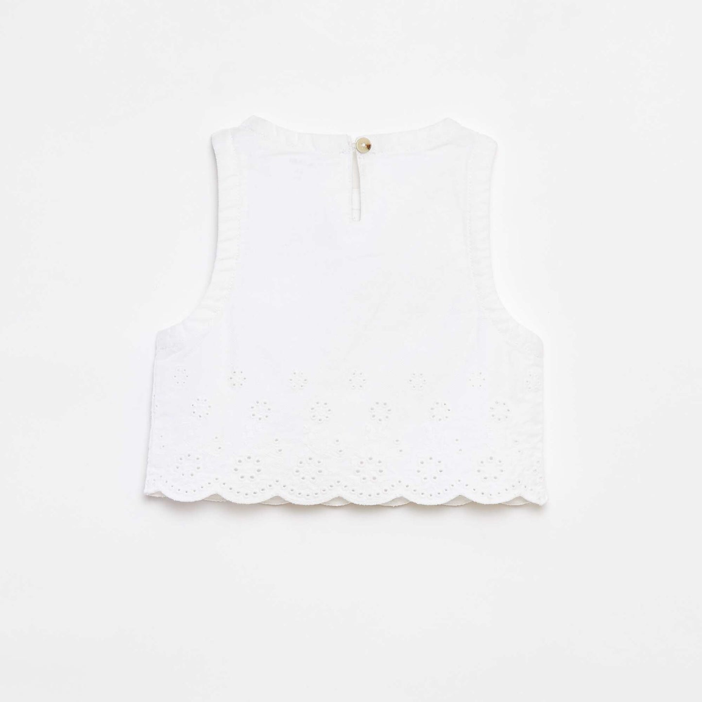 Blouse en denim sans manches avec broderies anglaises BLANC