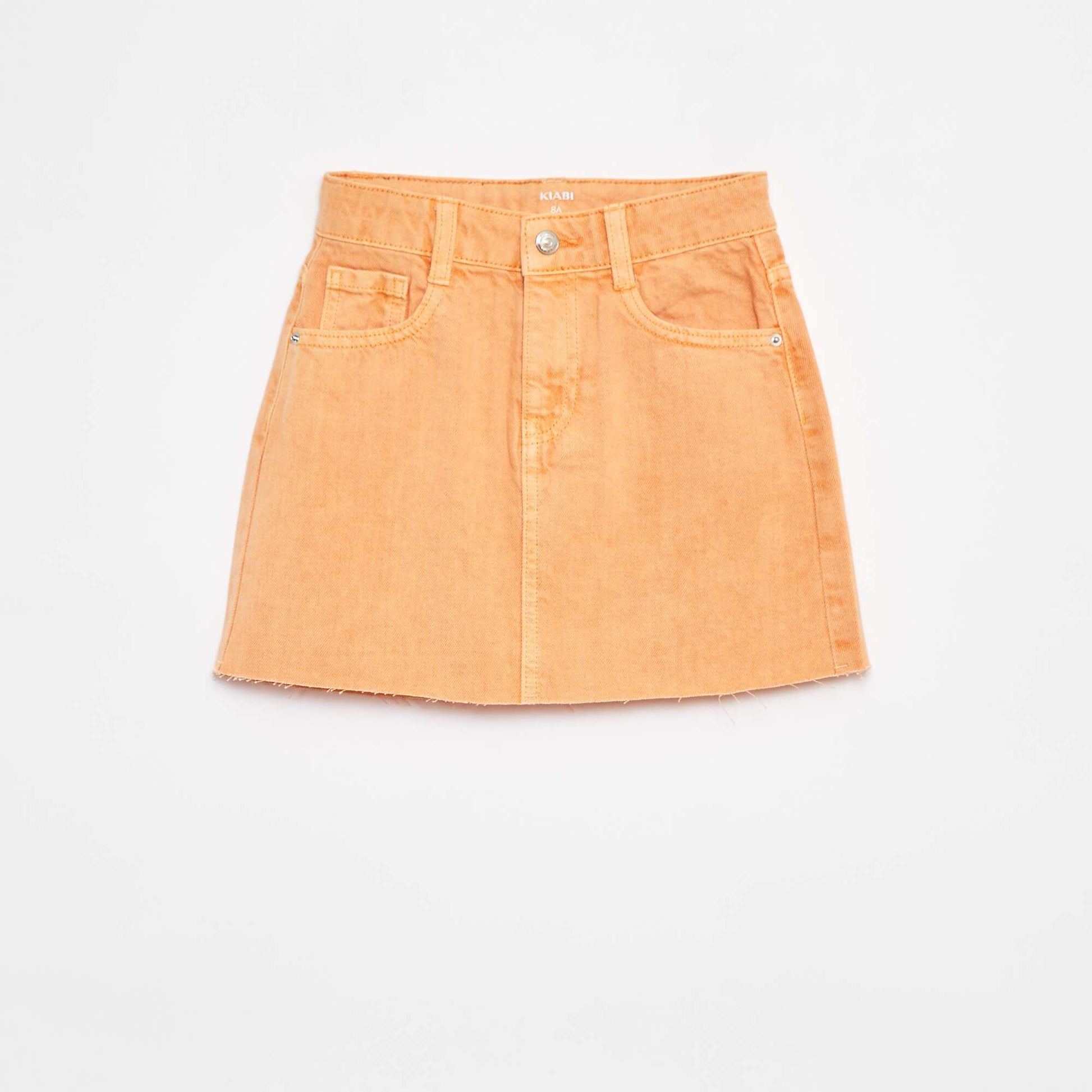 Jupe courte en denim unie coupe à cru ORANGE