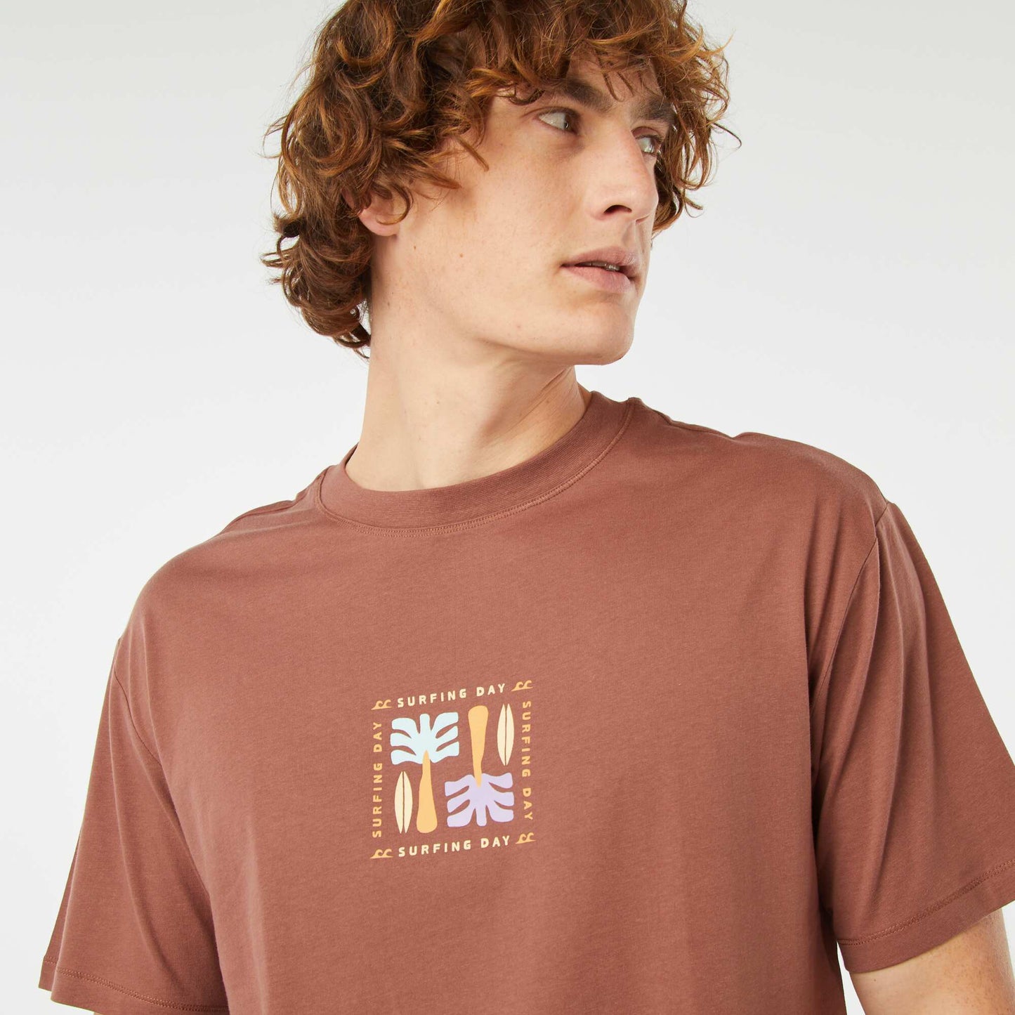 Tee-shirt imprimé recto/verso manches courtes MARRON