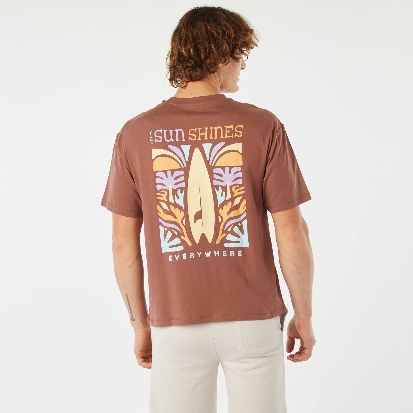 Tee-shirt imprimé recto/verso manches courtes MARRON