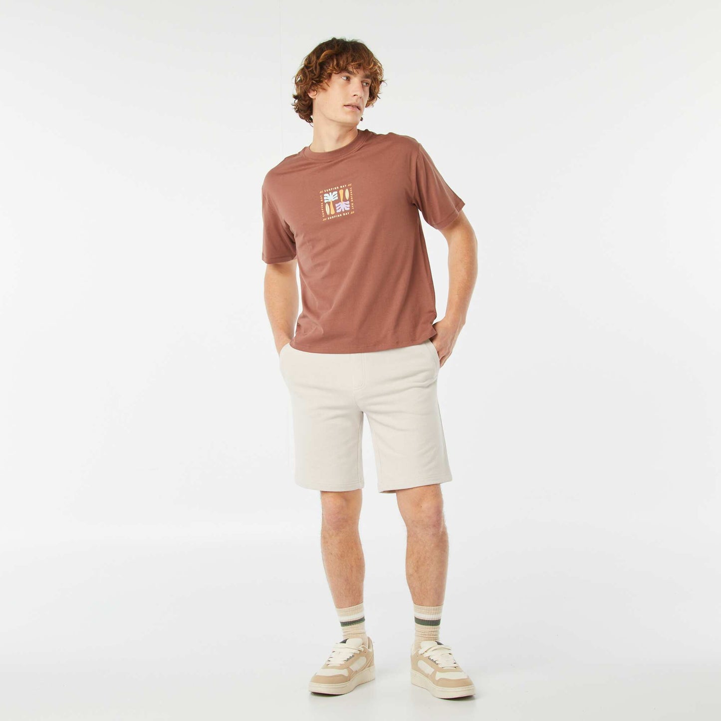 Tee-shirt imprimé recto/verso manches courtes MARRON