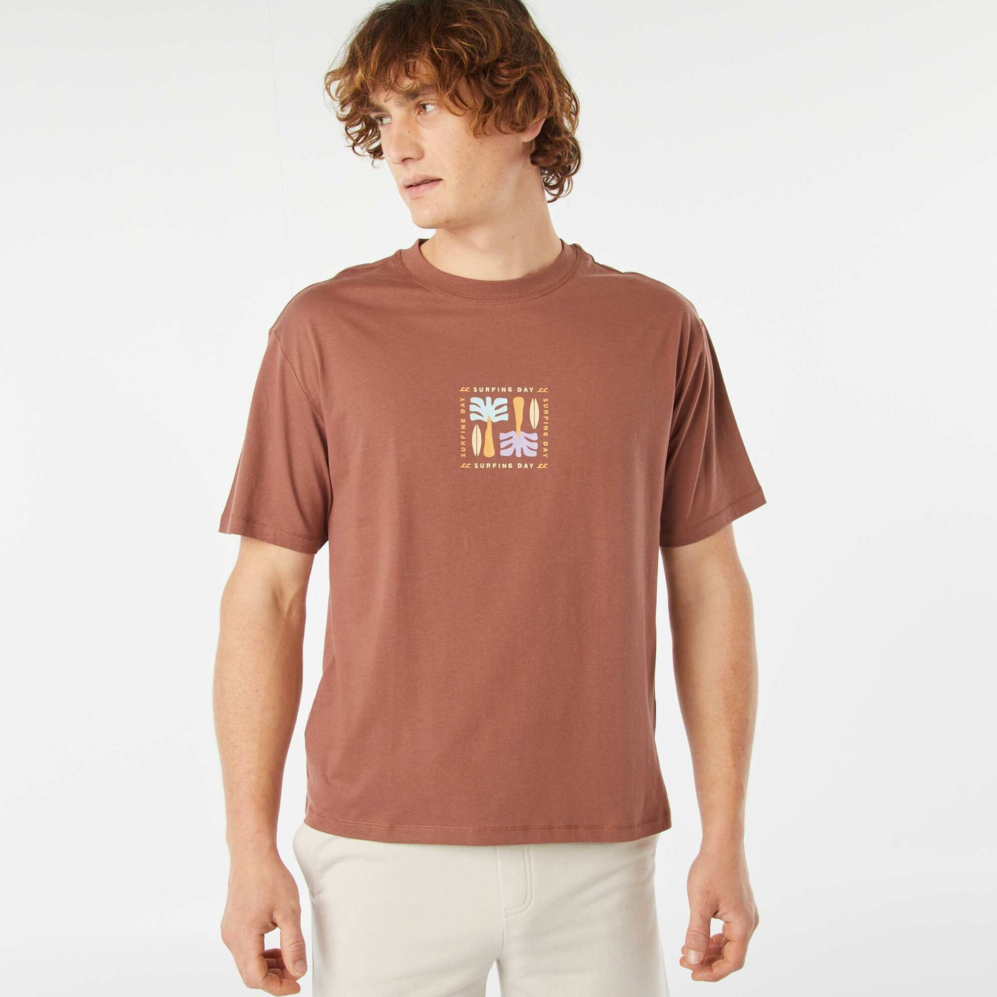 Tee-shirt imprimé recto/verso manches courtes MARRON