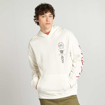 Sweat à capuche 'One Piece' en molleton gratté BLANC