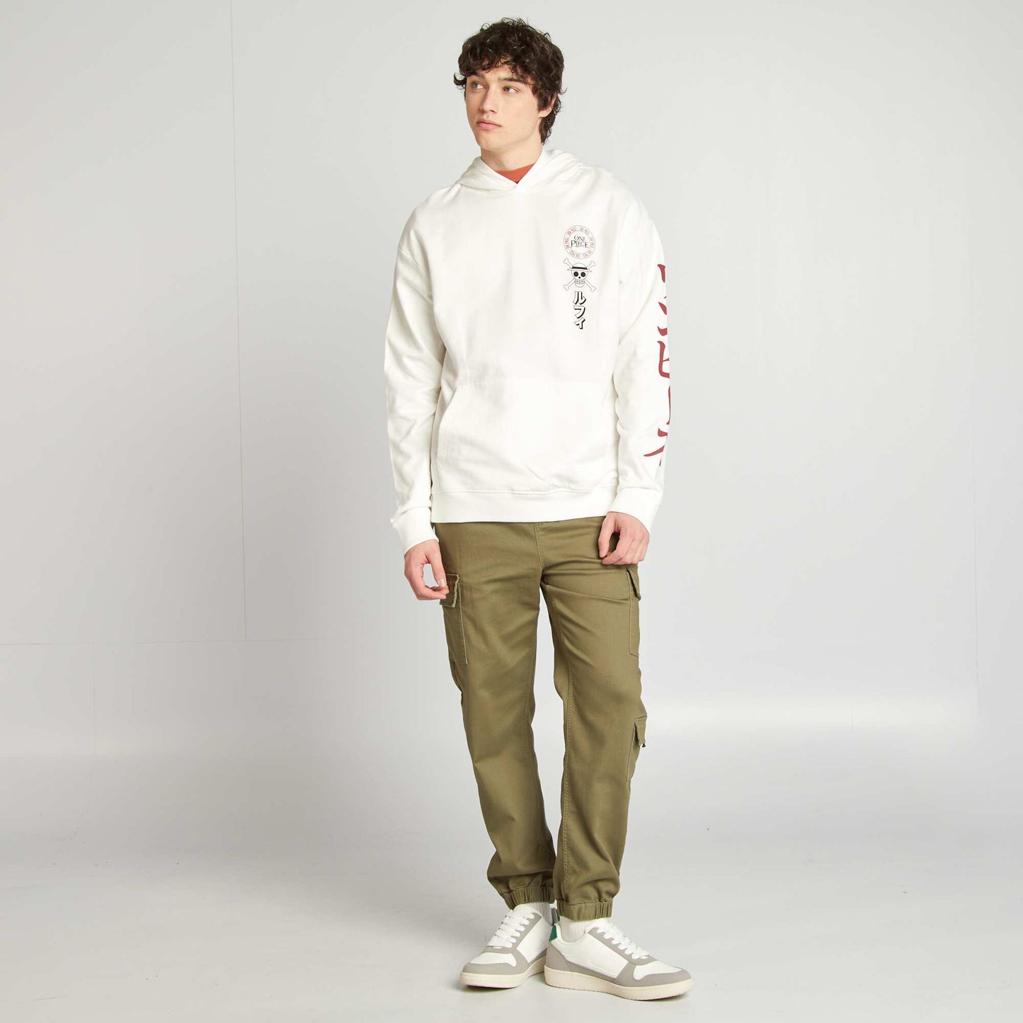 Sweat à capuche 'One Piece' en molleton gratté BLANC