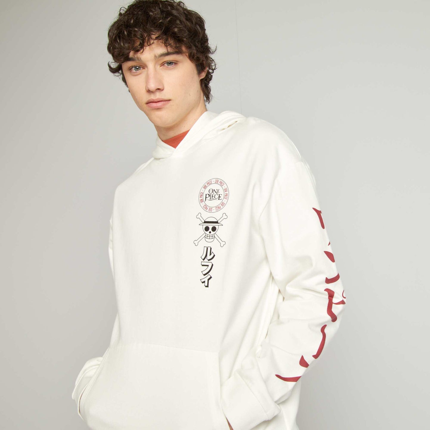 Sweat à capuche 'One Piece' en molleton gratté BLANC