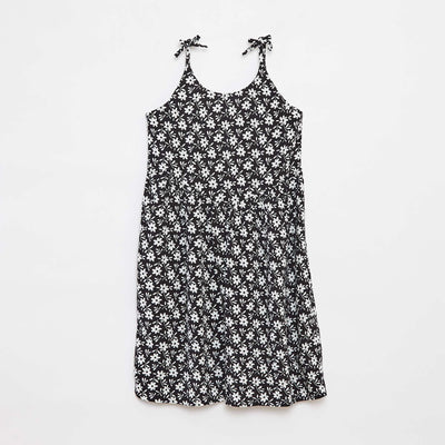 Robe fluide à fines bretelles et motif all over NOIR