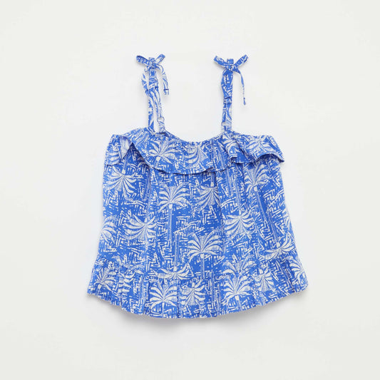 Top fines bretelles imprimé palmiers BLEU