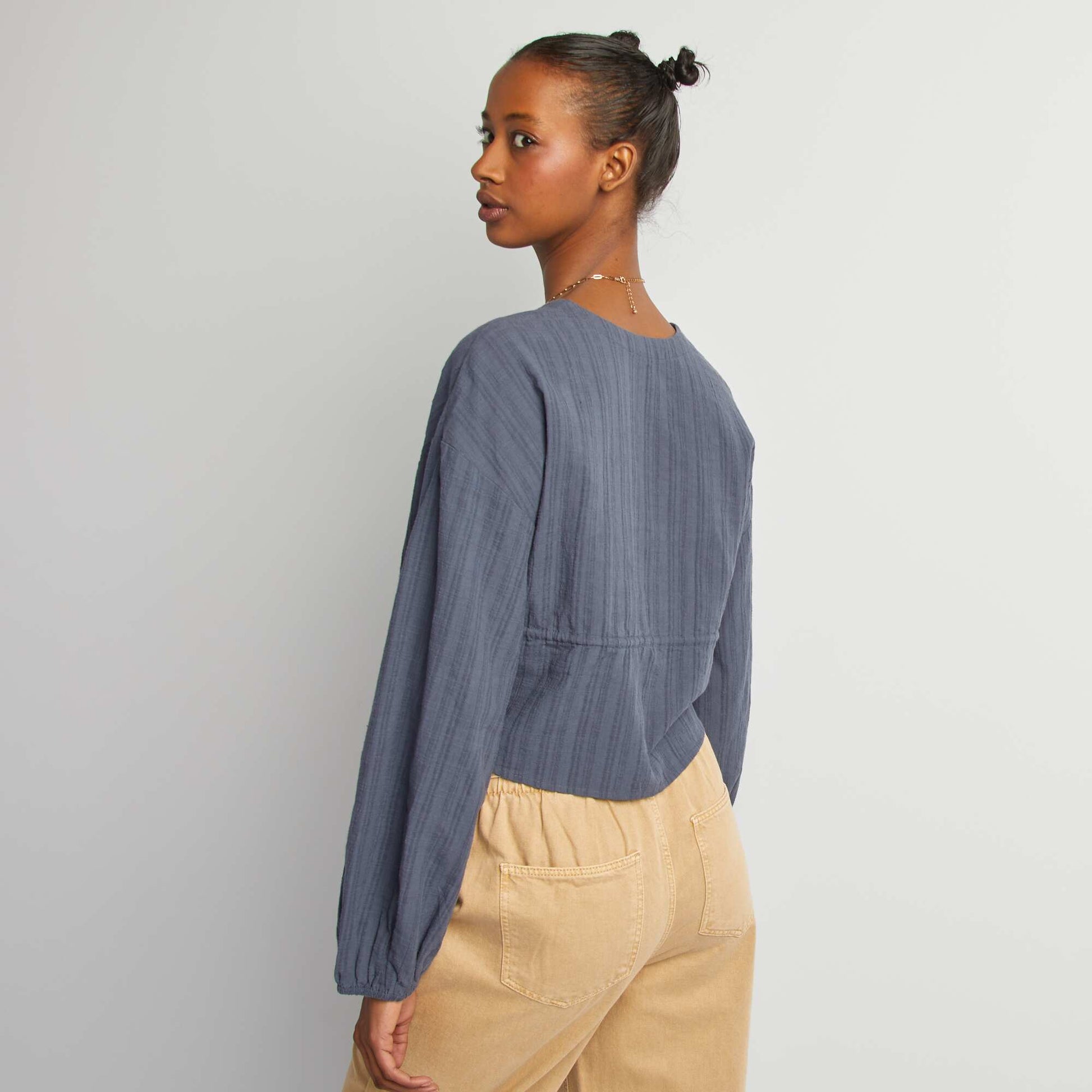 Chemisier fantaisie en coton GRIS