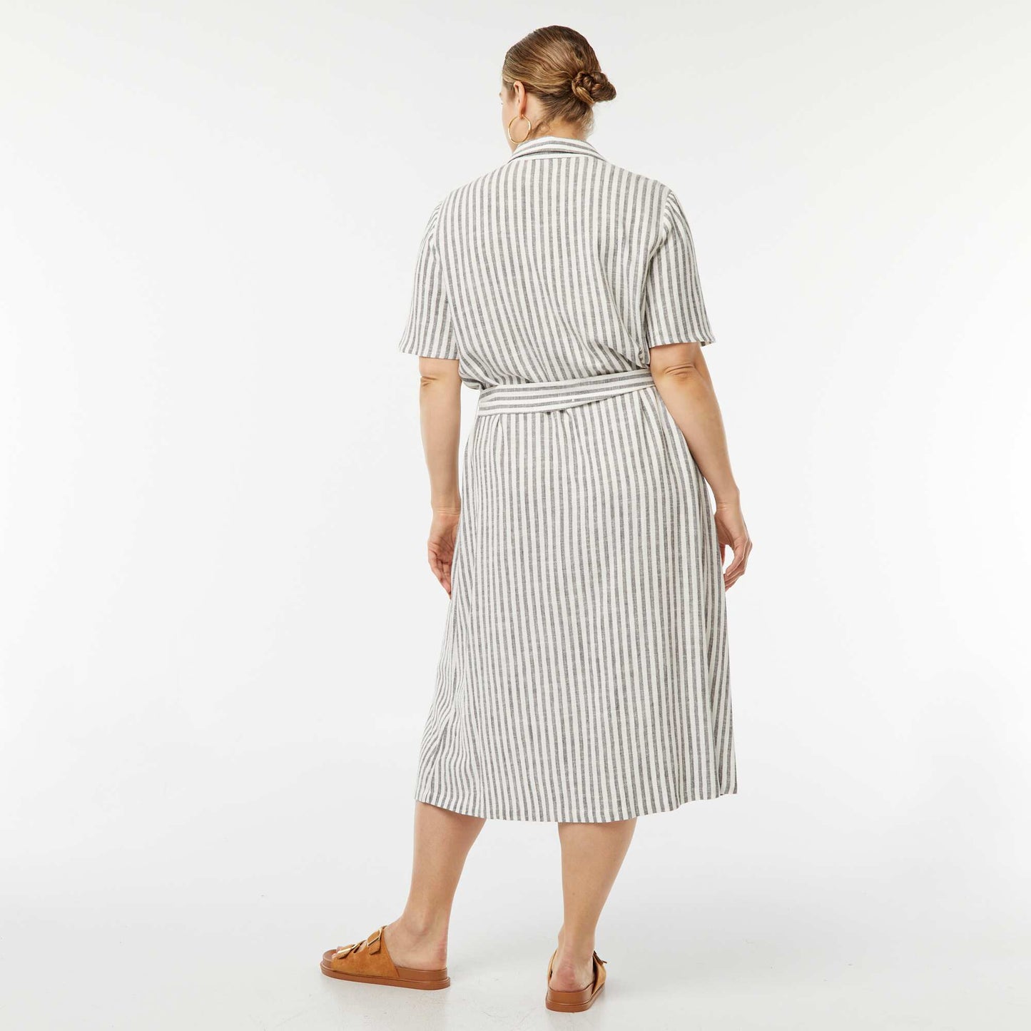 Robe longue à manches courtes avec ceinture GRIS RAYé