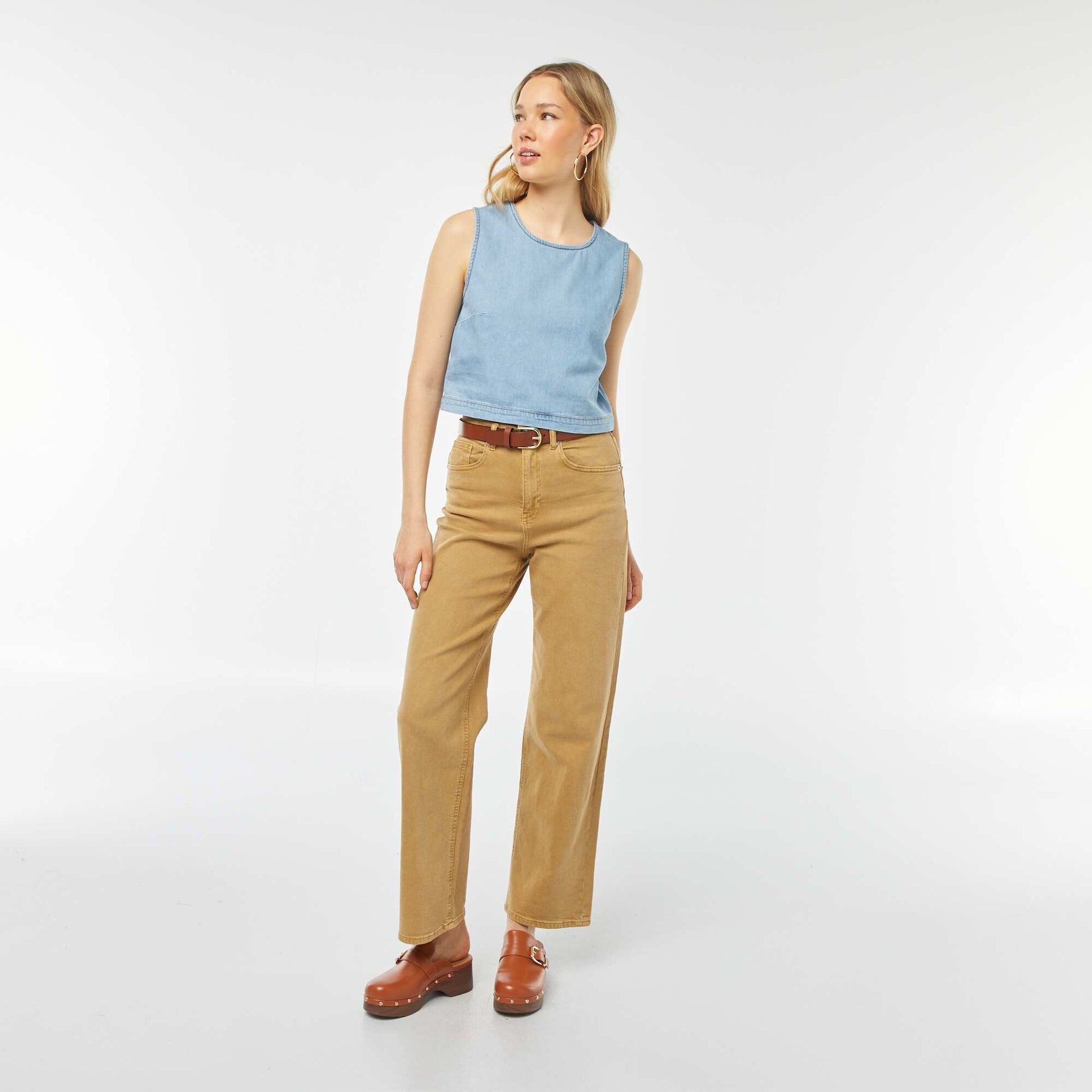 Top crop-top sans manches unie BLEU