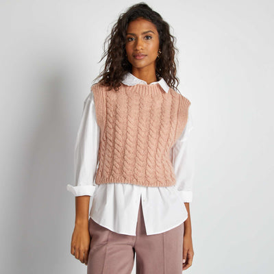 Pull sans manches avec maille torsadée Rose