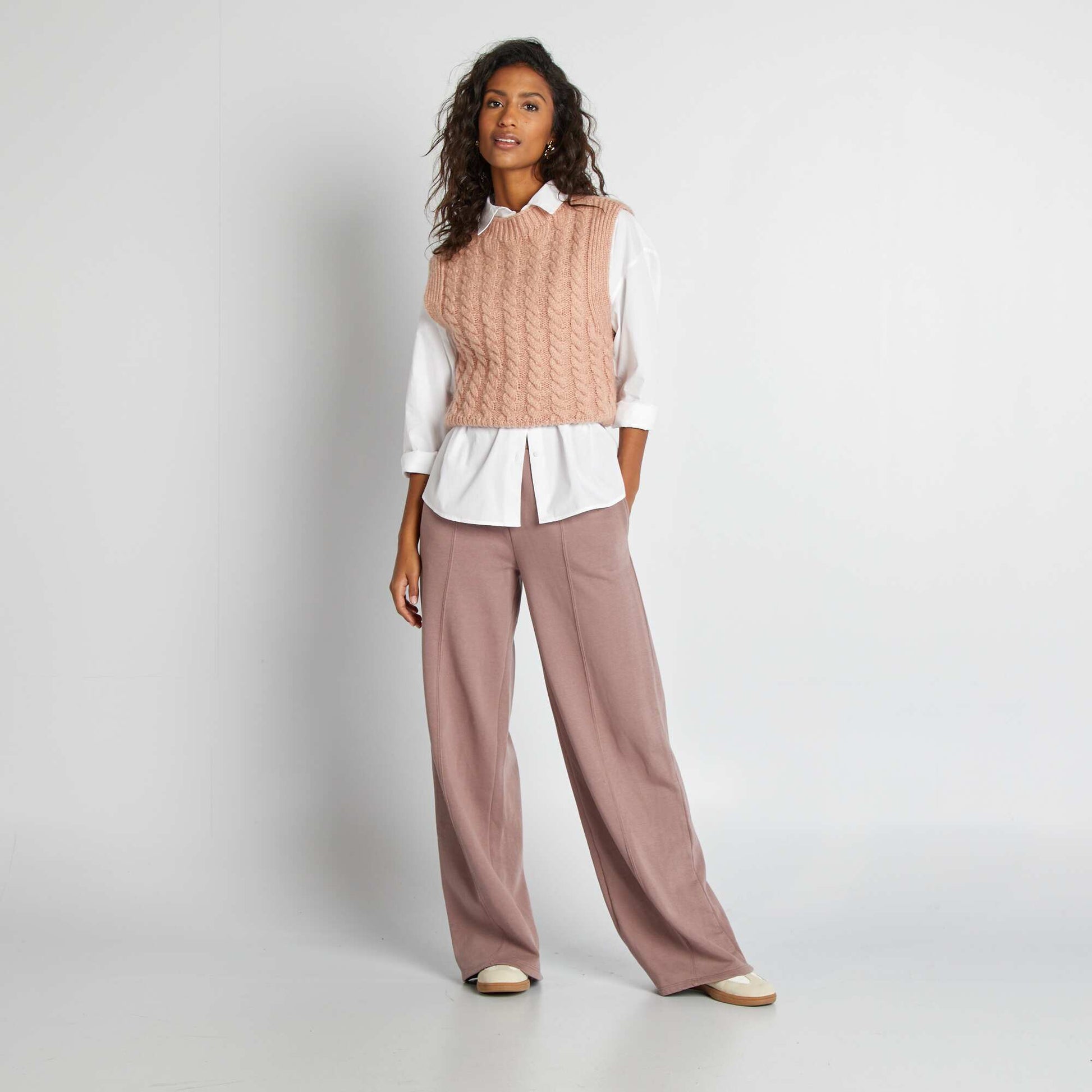 Pull sans manches avec maille torsadée Rose