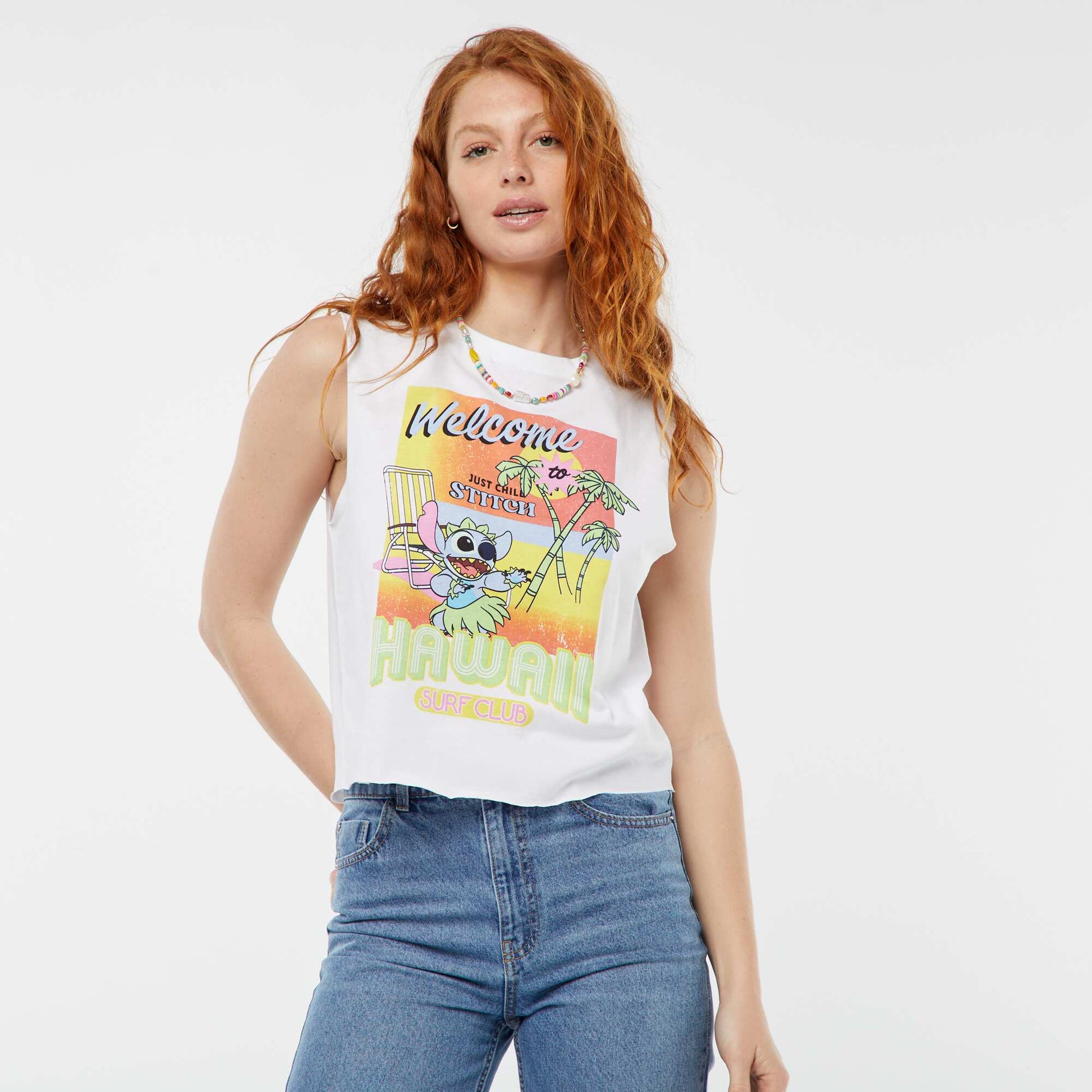 T-shirt sans manches 'Stitch' 'Disney' BLANC