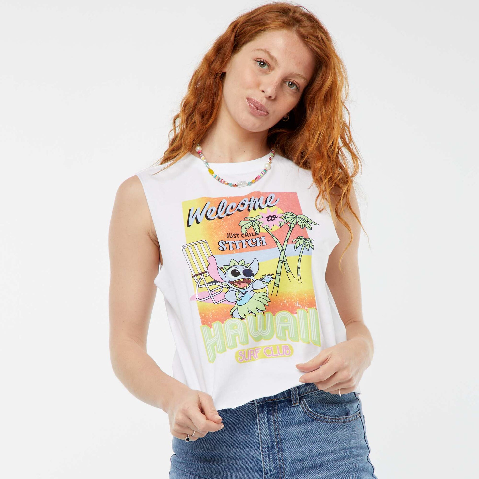 T-shirt sans manches 'Stitch' 'Disney' BLANC