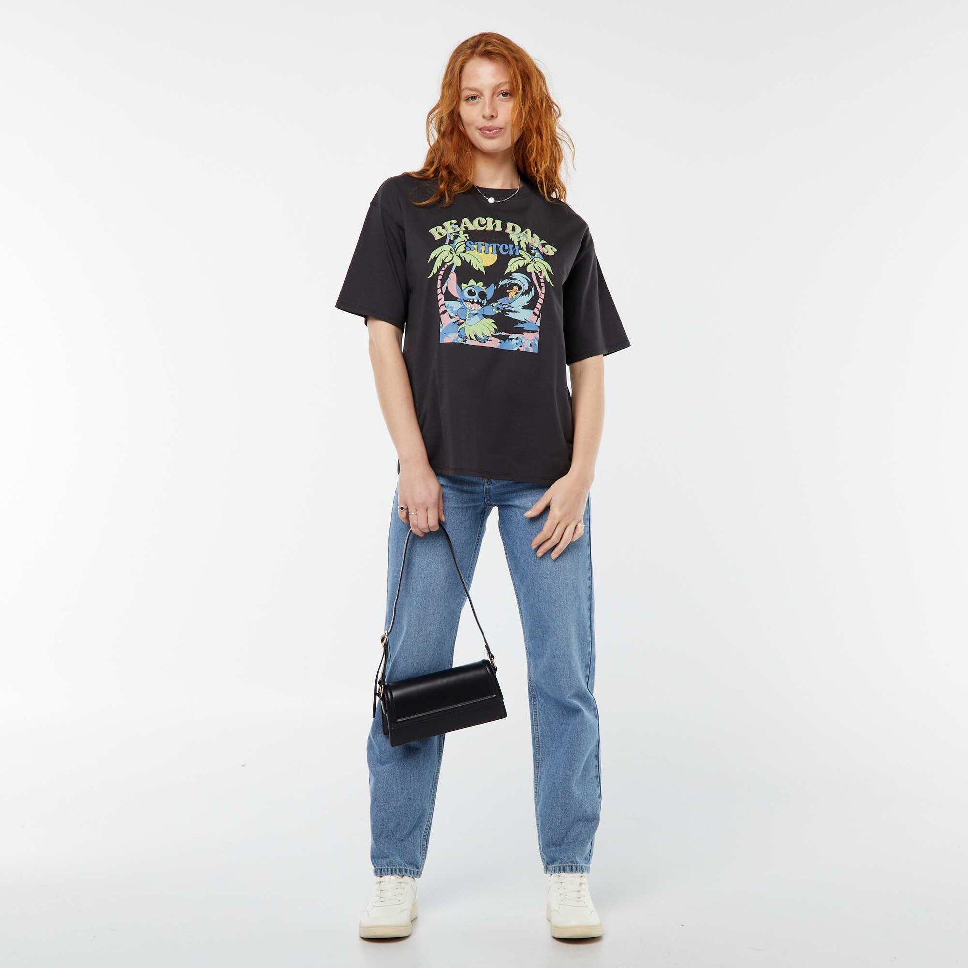T-shirt à manches courtes et col rond 'Disney' NOIR