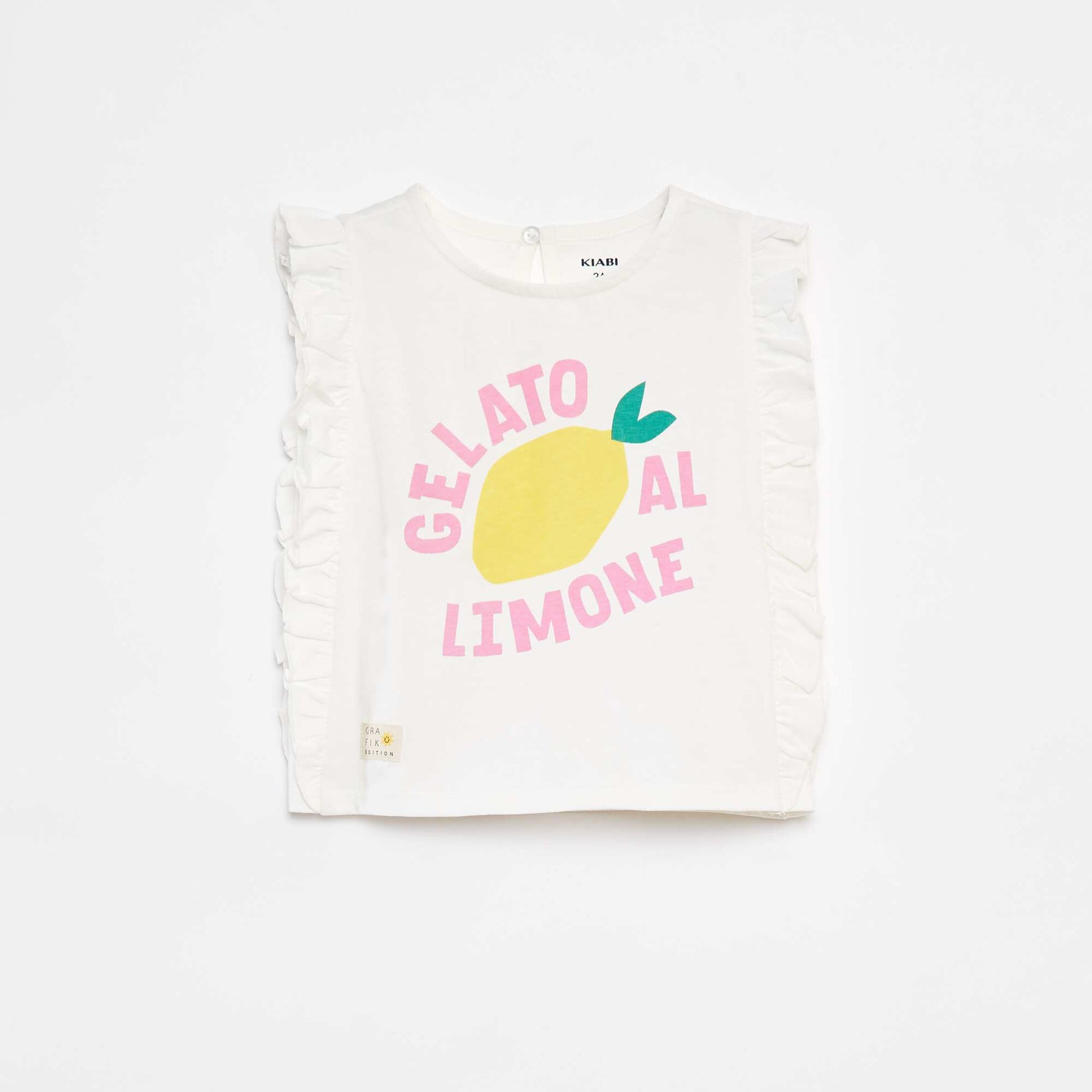 T-shirt à emmanchures volantées et à motif BLANC