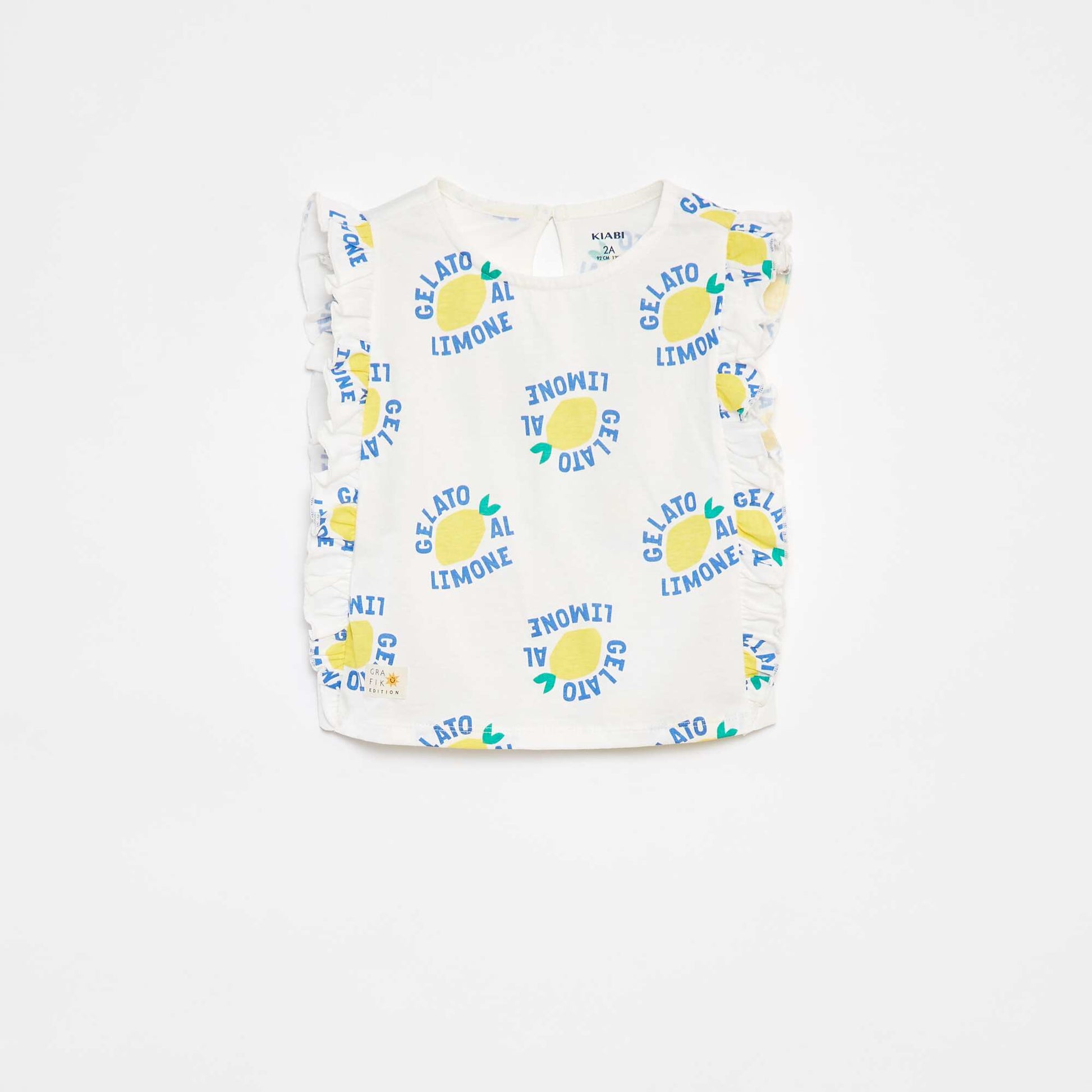 T-shirt à emmanchures volantées et à motif BLANC