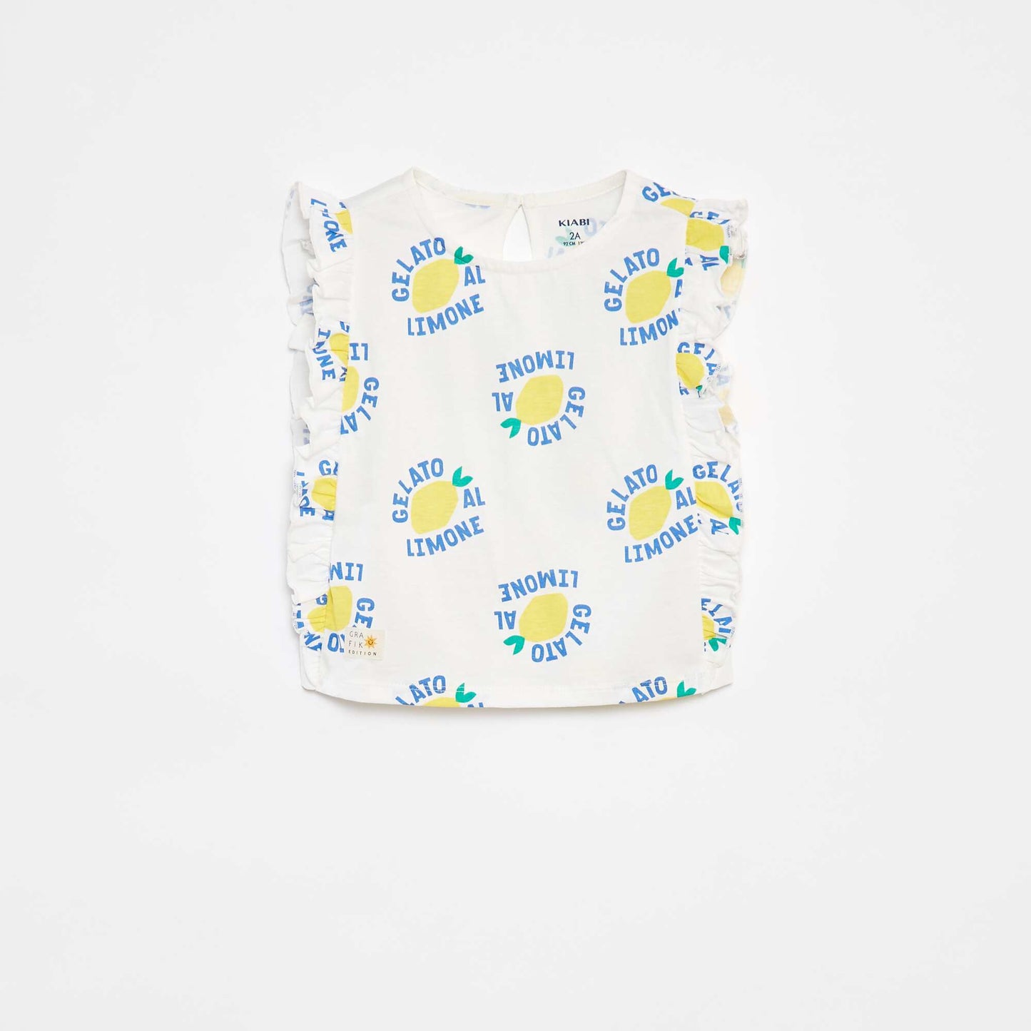 T-shirt à emmanchures volantées et à motif BLANC