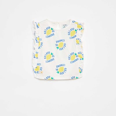 T-shirt à emmanchures volantées et à motif BLANC